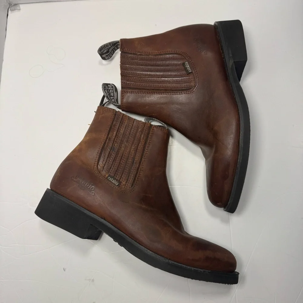 Establo Chelsea Work Boots Men’s 7.5 Brown Leather Elastic Ankle Mexico Made
